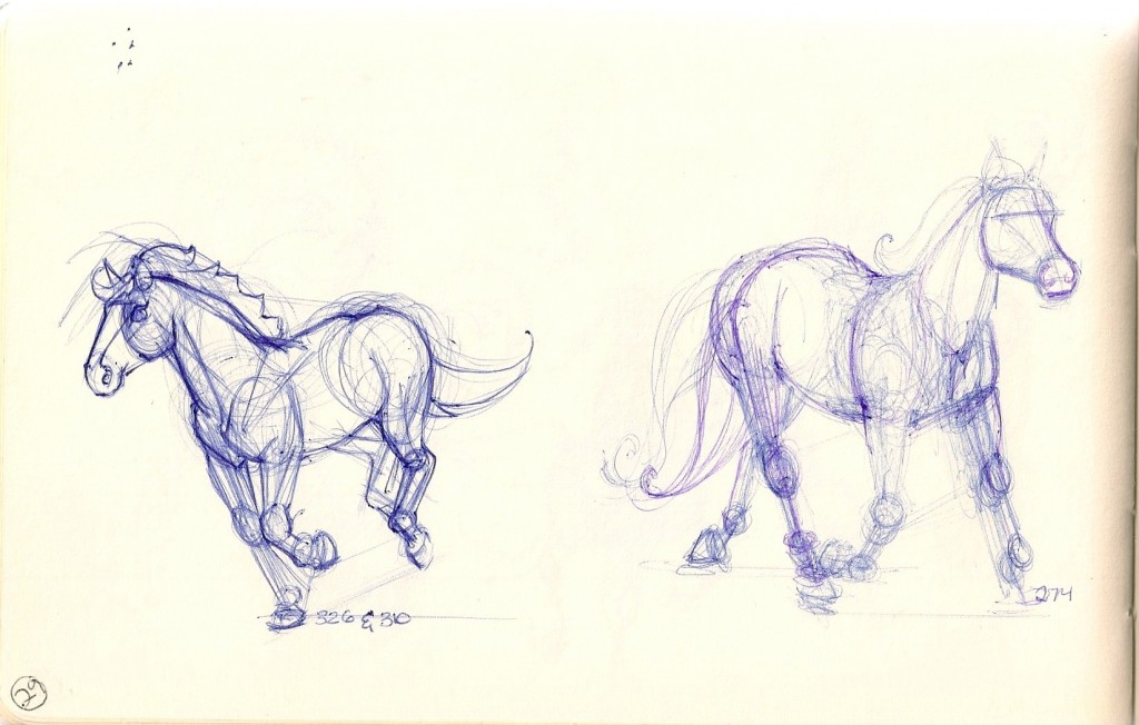 sketch of horses running
