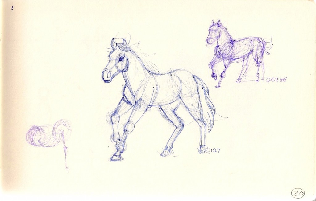 sketch of horses running