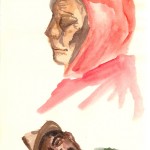 watercolor of homeless woman and man