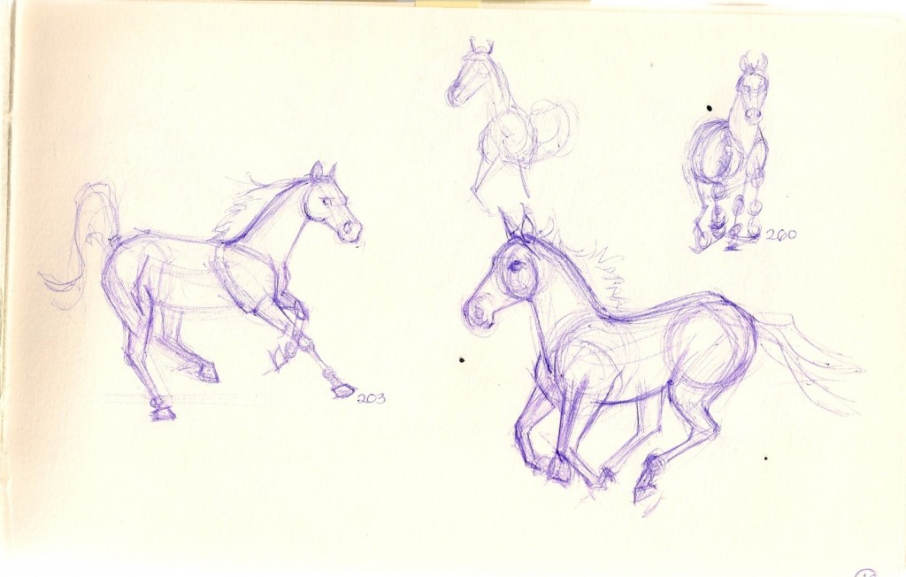 sketches of horses running