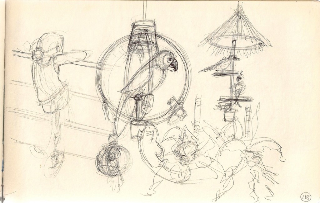 sketch of enchanted tiki room Disneyland