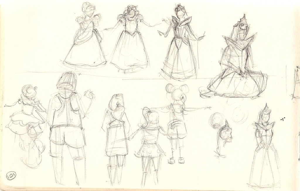 sketches of Disney Princesses at Disneyland