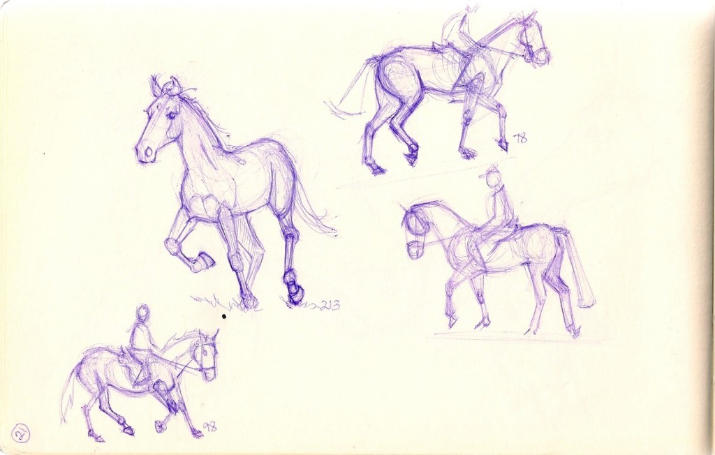 sketches of horses and riders