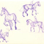 sketches of horses and riders