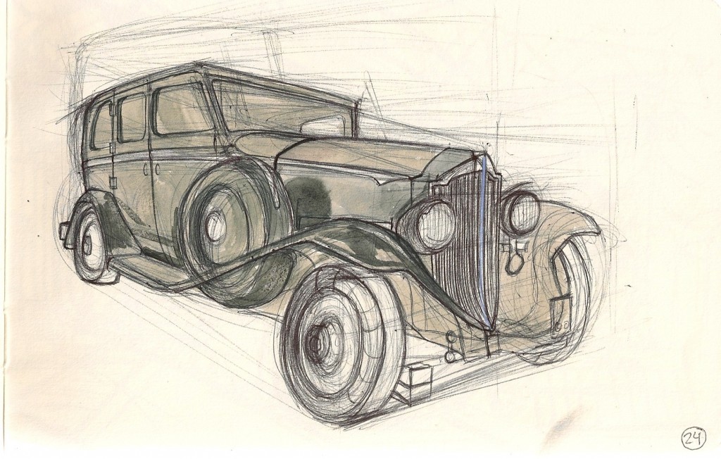sketch of an old car