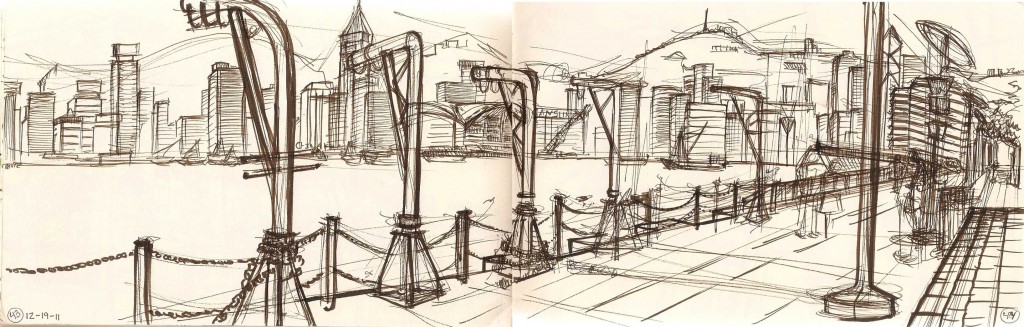 Sketch of Hong Kong harbor