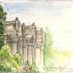 watercolor and ballpoint sketch of the Palace of Fine arts in San Franscisco