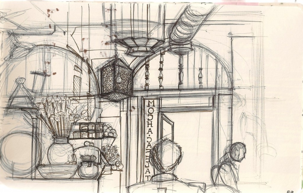 drawing inside of a cafe