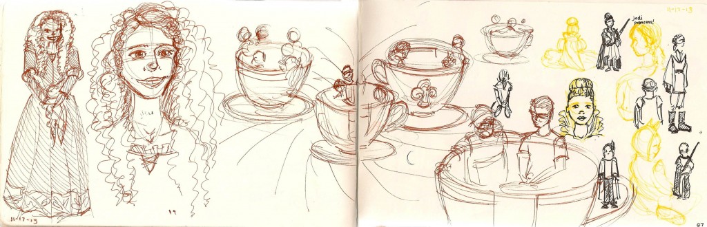 sketch of teacup ride at Disneyland