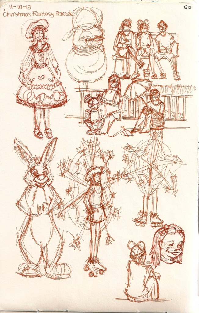 sketches of people at Disneyland