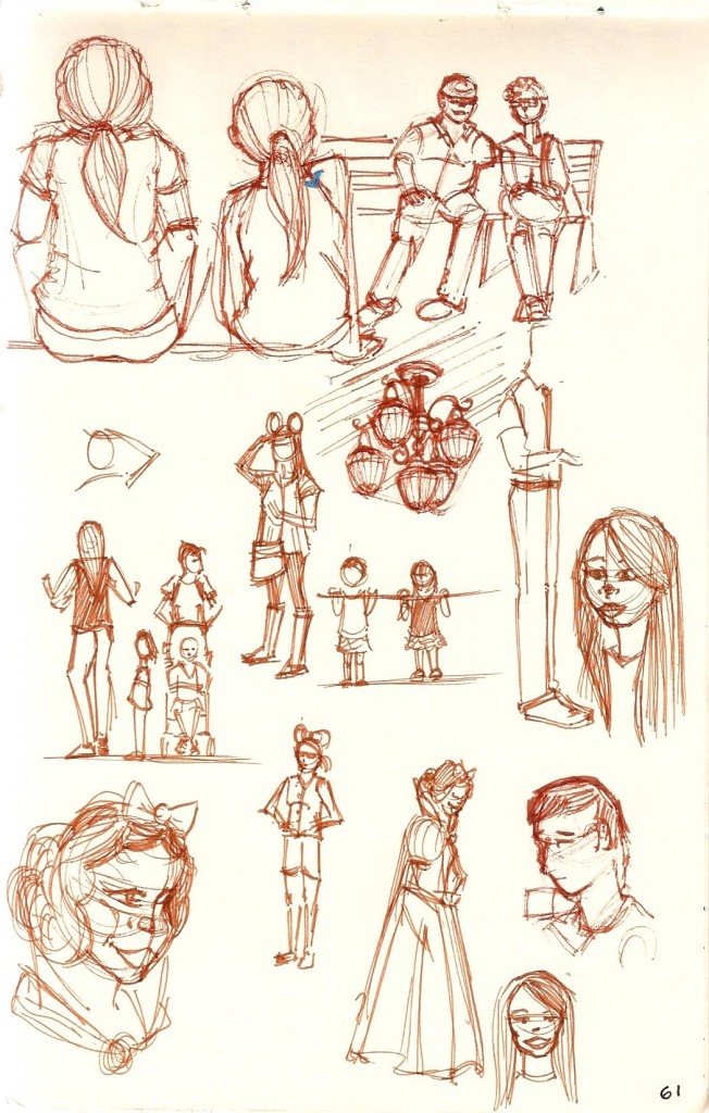 sketches of people at Disneyland