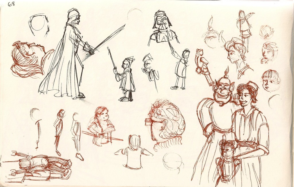 sketches of people at Disneyland