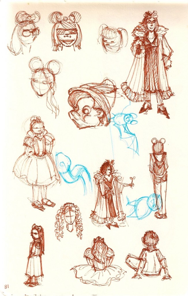 sketches of people at disneyland