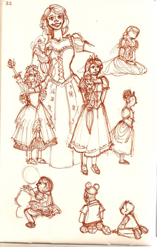 sketches of people at Disneyland