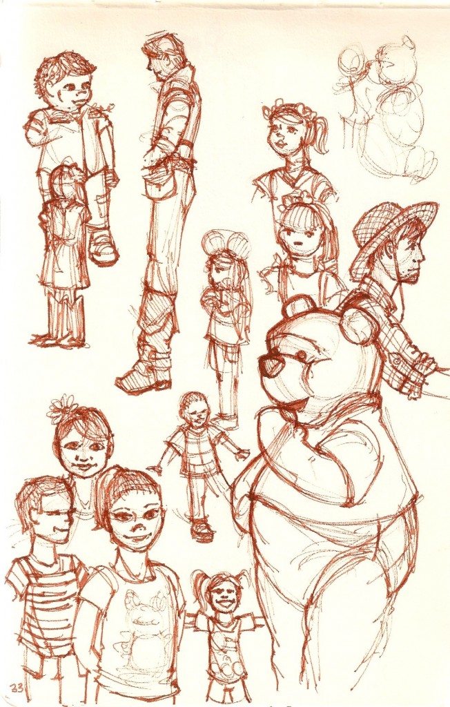 sketches of people at Disneyland