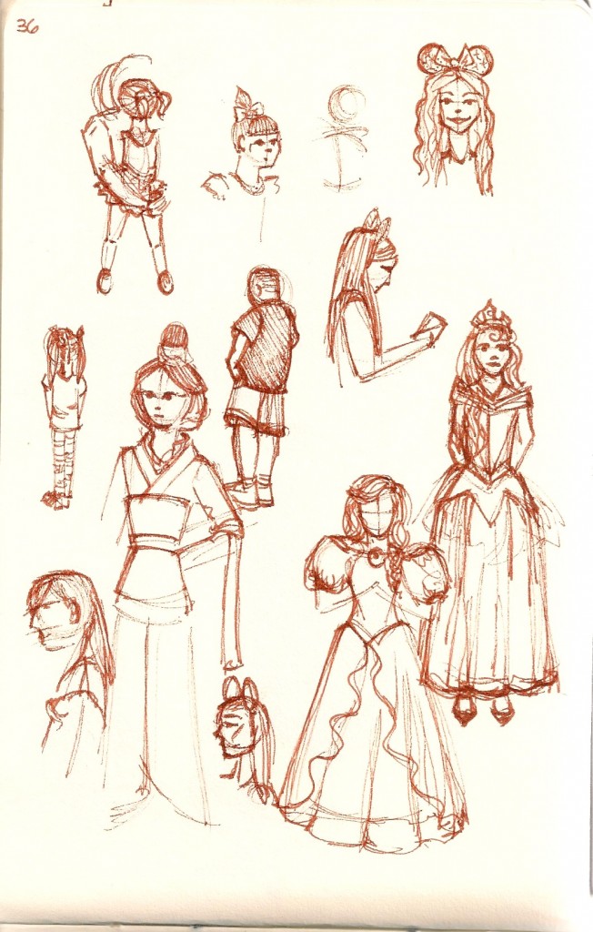 sketches of people at Disneyland