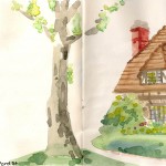 watercolor painting of a cottage