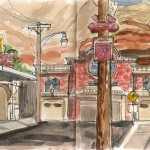 a painting of cars land, disneyland