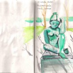 watercolor sketch of a bronze stature of a woman