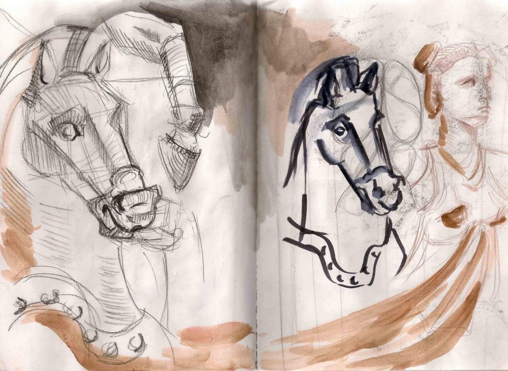 sketches of a statue of a horse