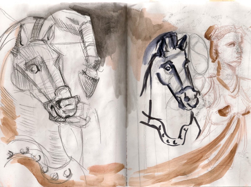 sketches of a statue of a horse