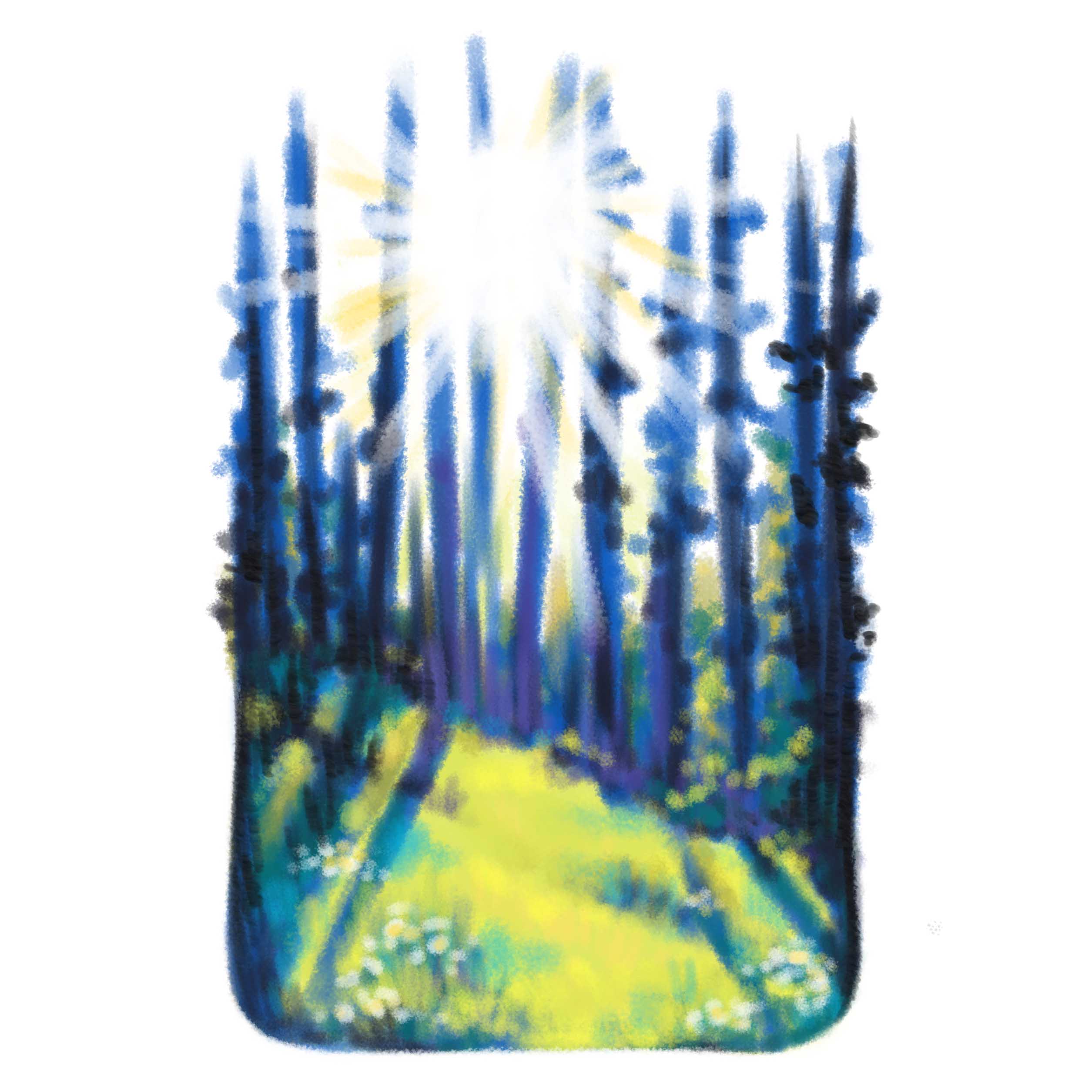 Samantha George, digital painting of light coming through trees.