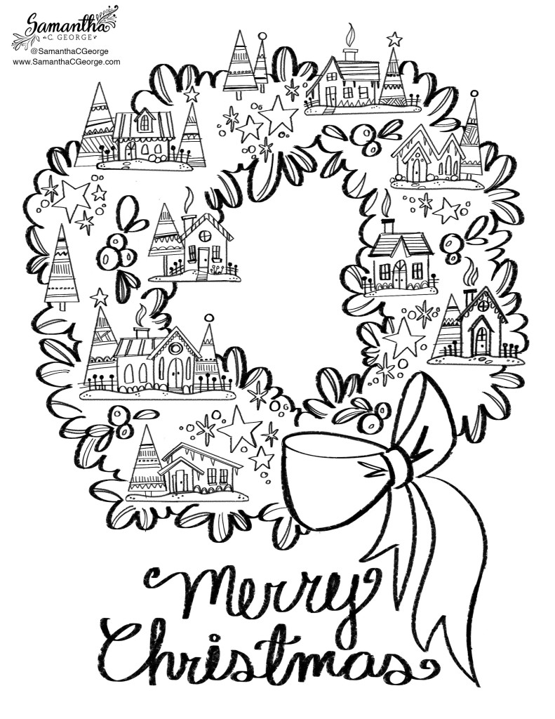 Christmas House Free Coloring Page - Samantha C George
